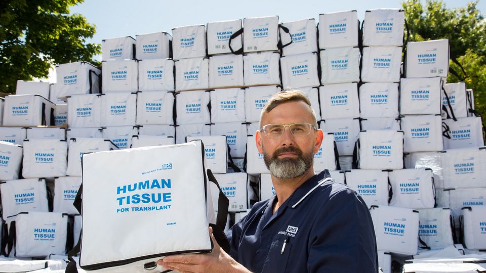 NHS nurse Marc Coe with empty transplant boxes