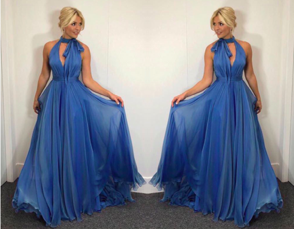 holly willoughby dancing on ice blue dress Holly Willoughby's Dancing On Ice Dress,Ice Blue Chiffon Halter Prom D   AlineBridal