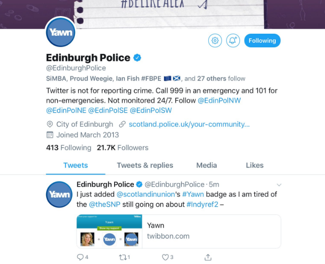 Police 'mistakenly' post anti-independence message on Twitter | News ...
