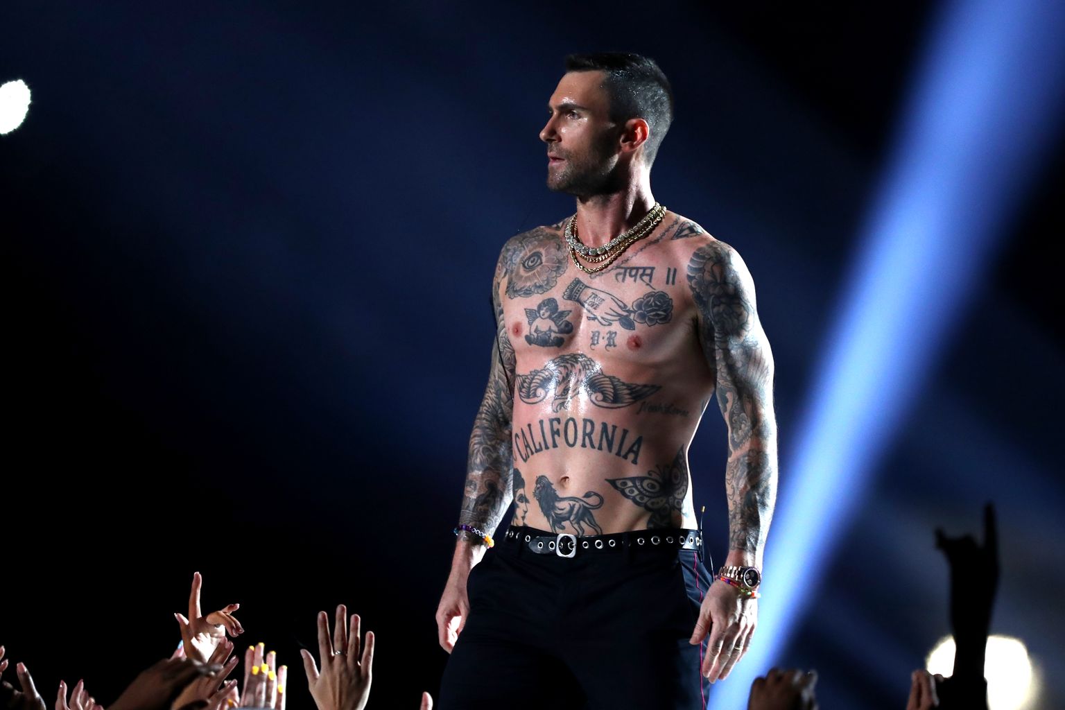 Adam Levine at the Super Bowl Half-Time Show