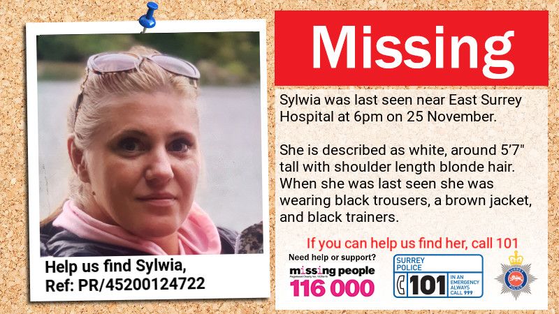 Surrey Police issues urgent appeal for missing woman in need of medical ...
