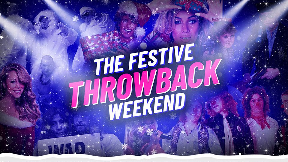 How can I listen to the Festive Throwback Weekend on Hits Radio?