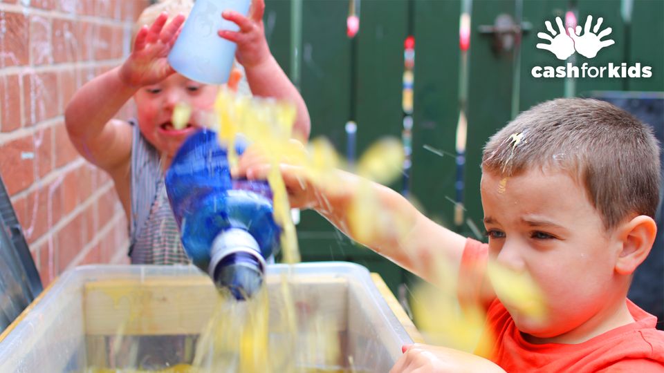 Children playing in a water pit