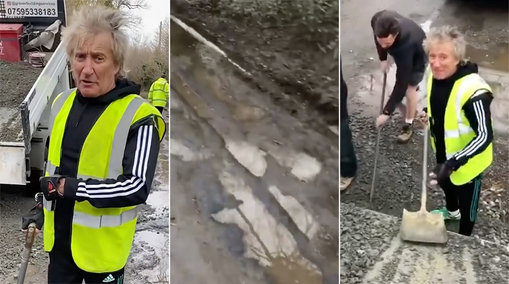 Rod Stewart fixes potholes near his Harlow home watch