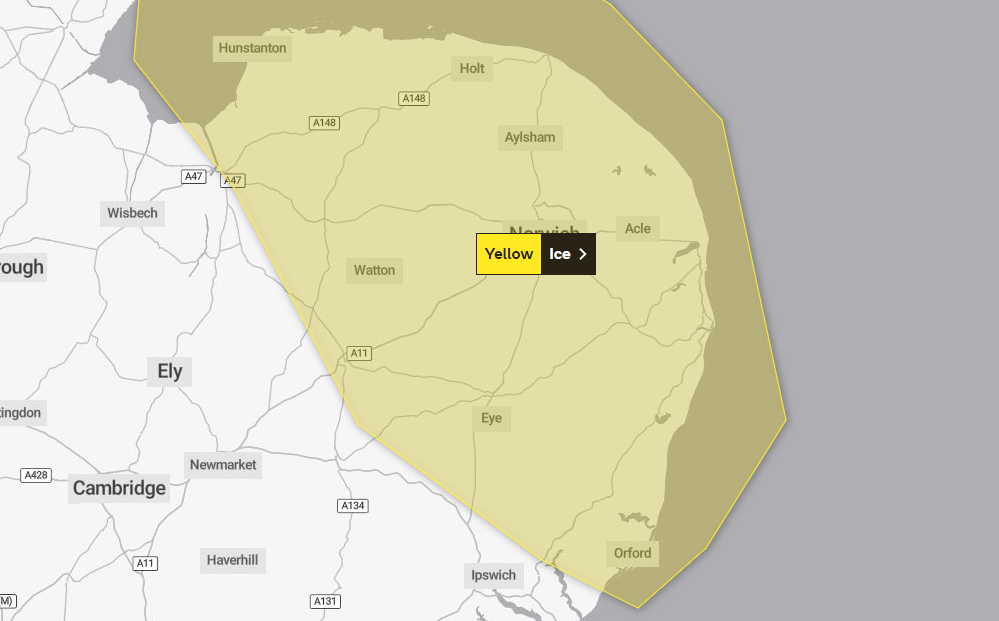 Yellow weather warning for ice across Norfolk and north of Suffolk ...