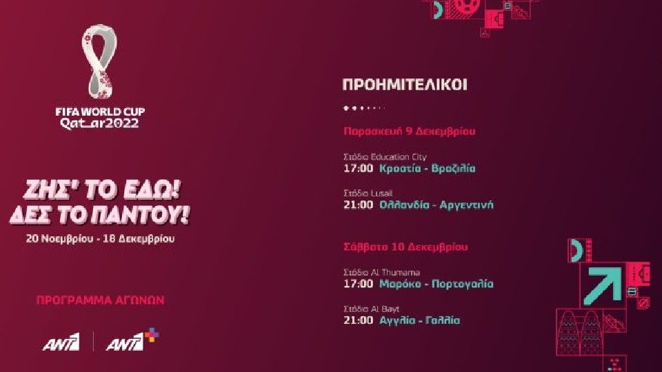 FIFA WORLD CUP QATAR 2022™ Δείτε το αναλυτικό πρόγραμμα των προημιτελικών αγώνων που θα