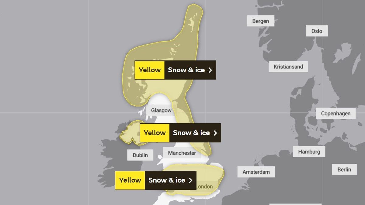 Yellow weather warning for ice and snow in parts of the South West