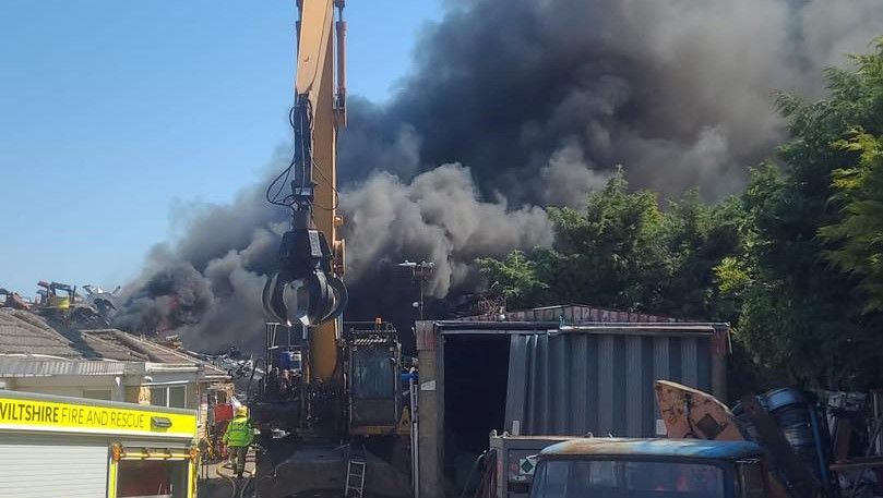 Firefighters in Pewsey continue to tackle metal scrap yard fire