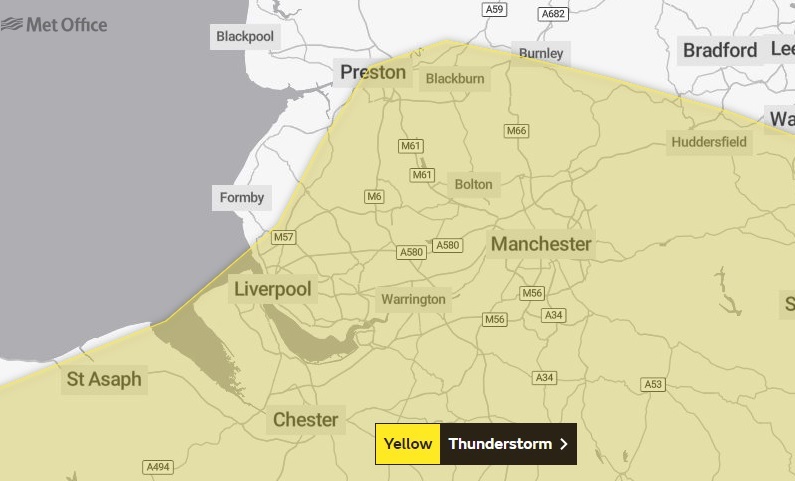 Weather warning in place for thunderstorms across North West | News ...