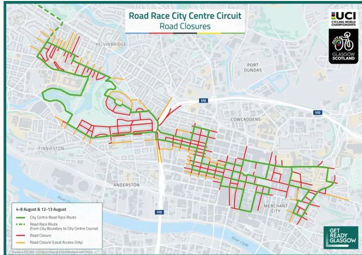 Which roads will be shut for the UCI Cycling World Championships