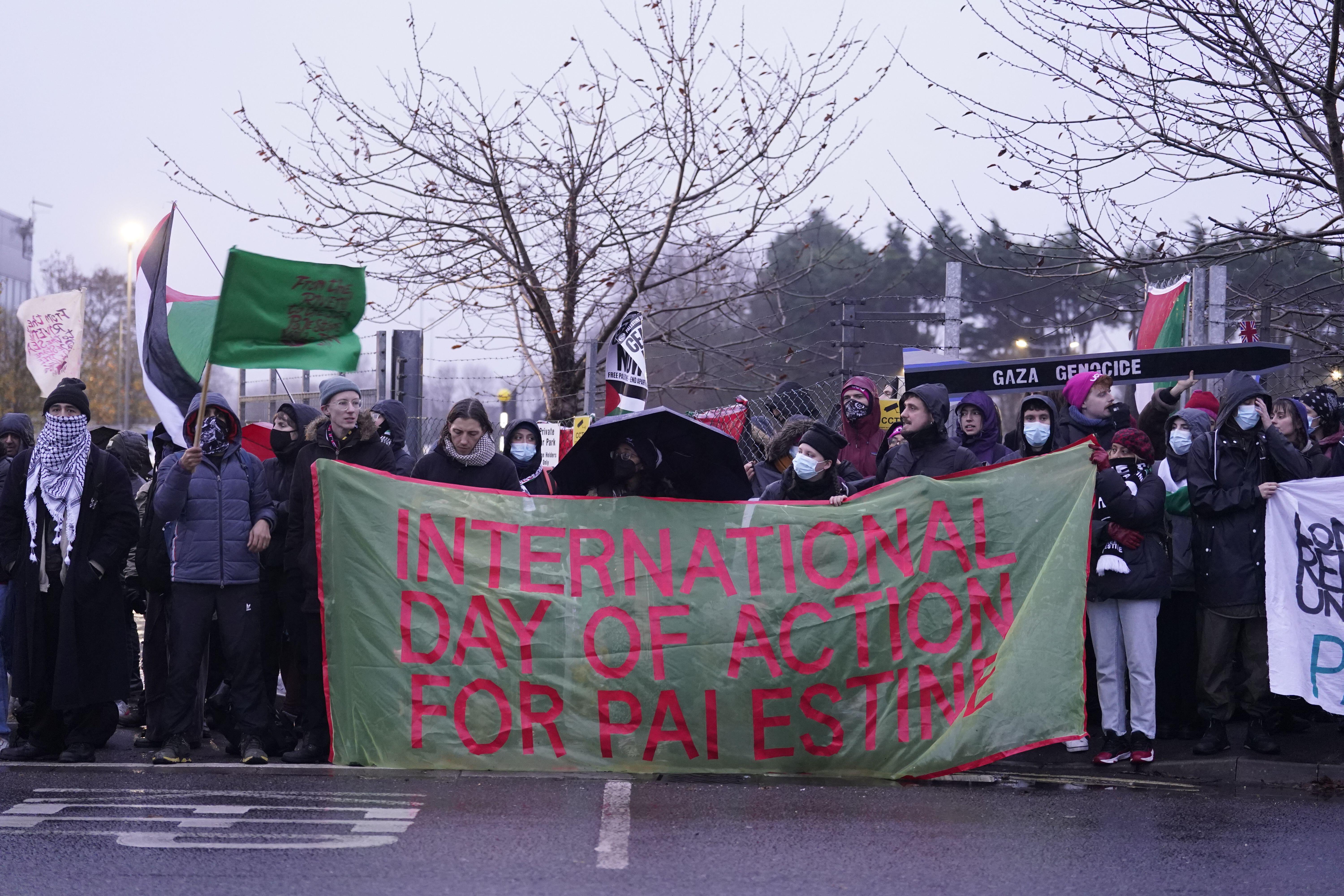 Pro-Palestine campaigners blockade defence factories in the South