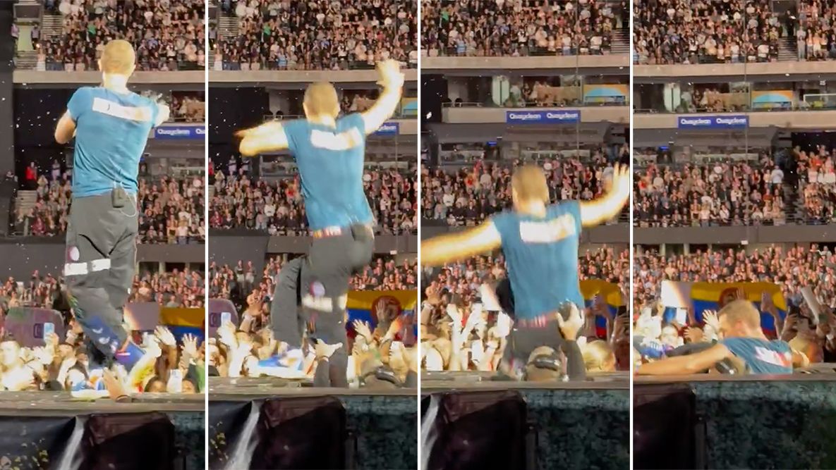 Chris Martin falls through hole in stage during Coldplay's Melbourne concert