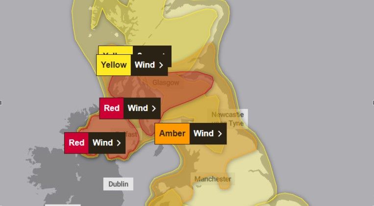 Storm Éowyn: Rare red 'danger to life' weather warning for wind issued
