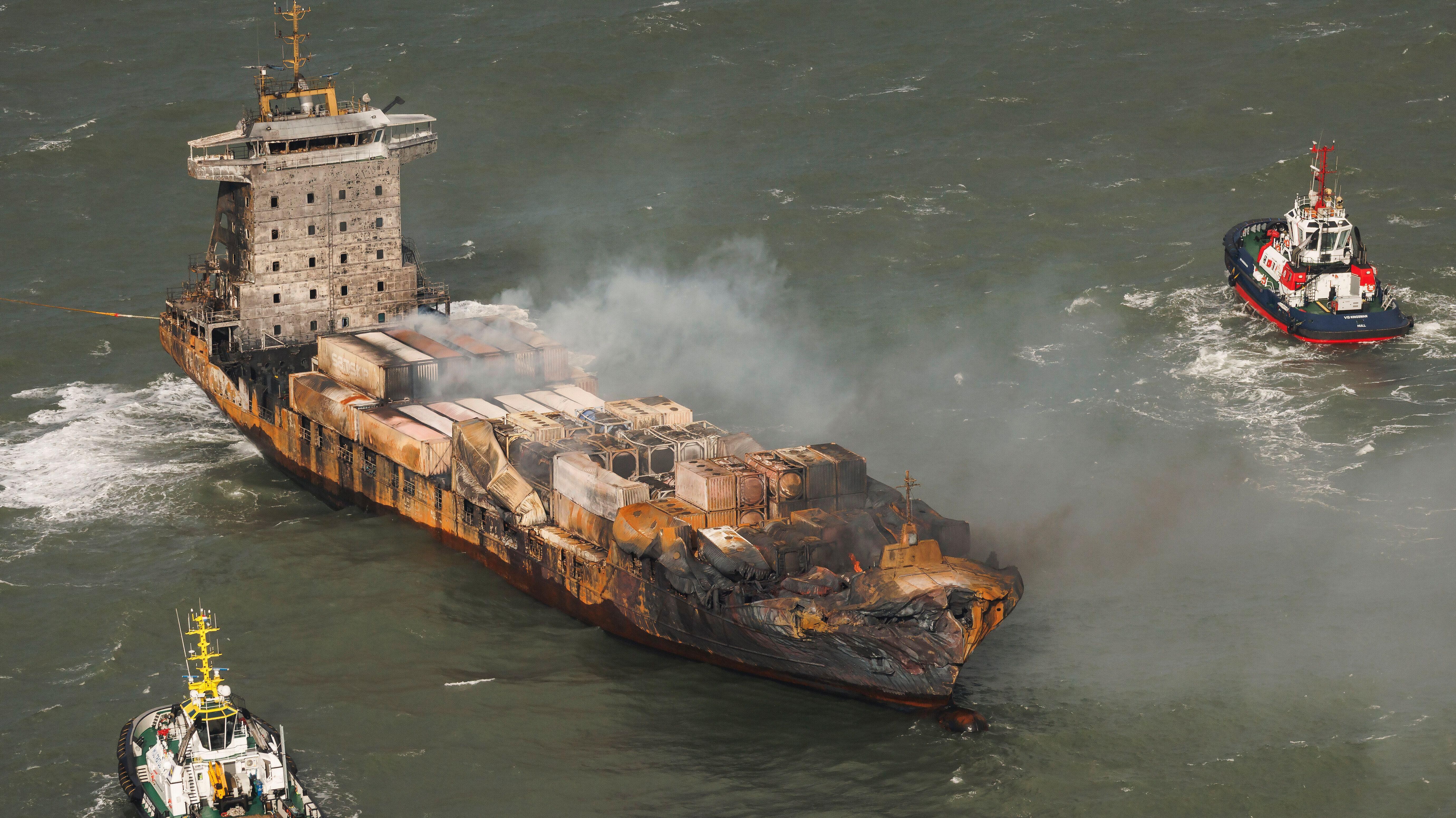 Crashed Container Ship Wrecked container ship to be towed to Scotland after North Sea crash