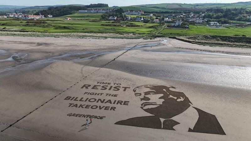 Giant Trump protest artwork appears on beach near Turnberry resort