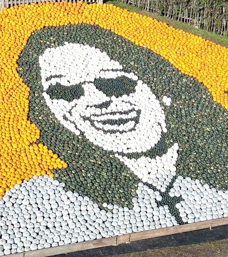 Ozzy Osbourne pumpkin pyramid at Sunnyfields Farm in Hampshire