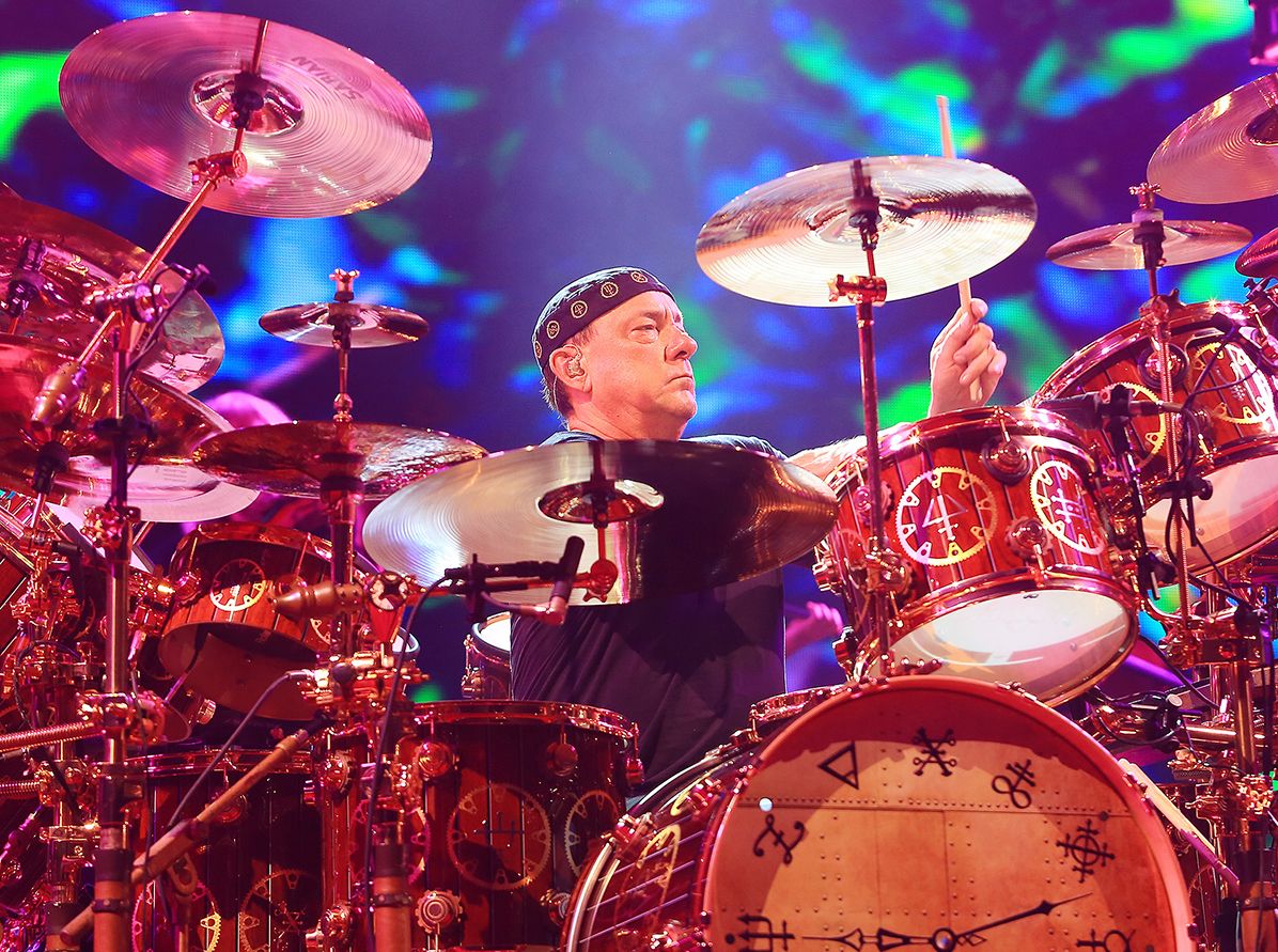 Neil Peart performing with Rush in 2025