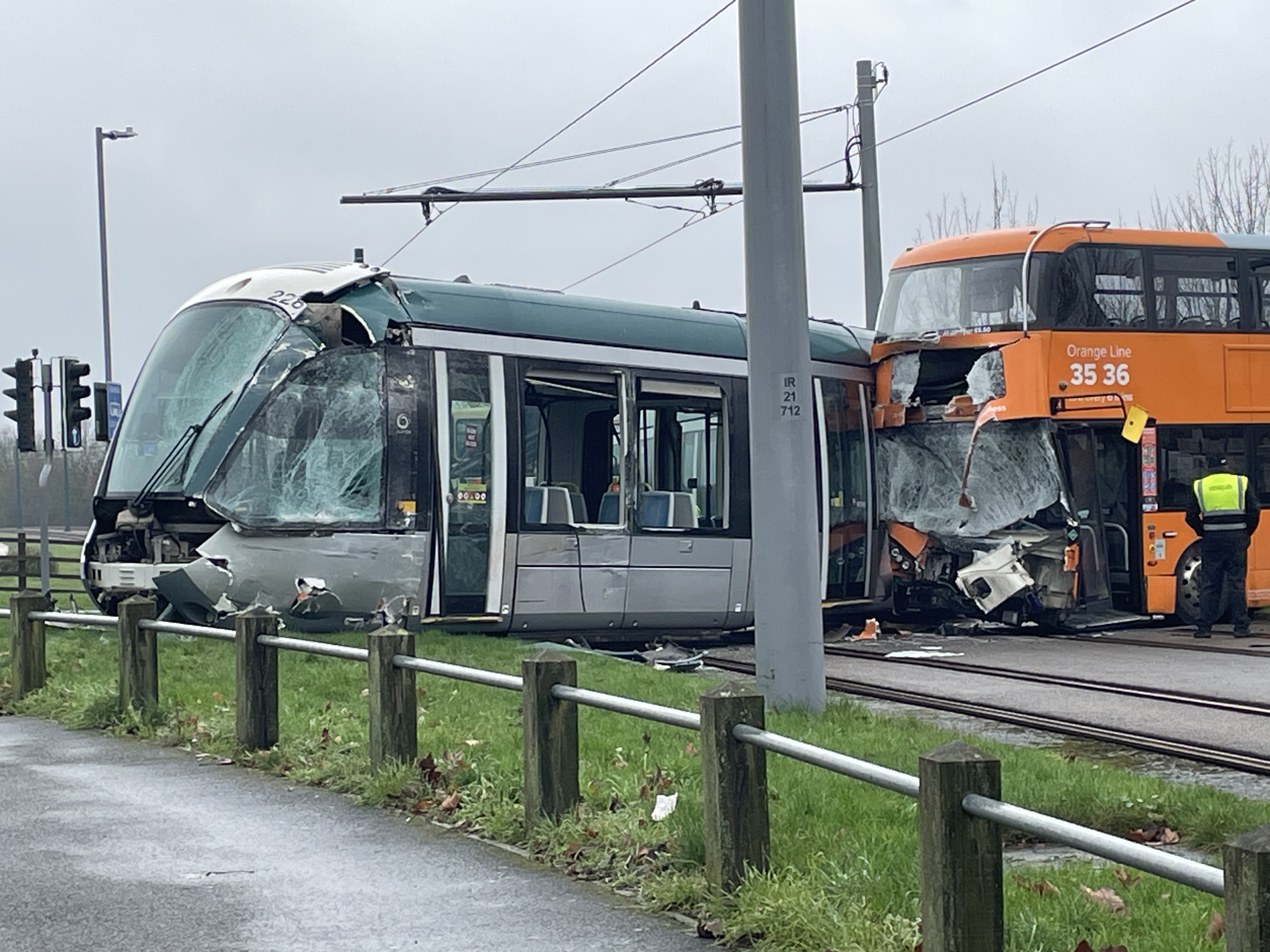 Bus and tram crash in Nottingham