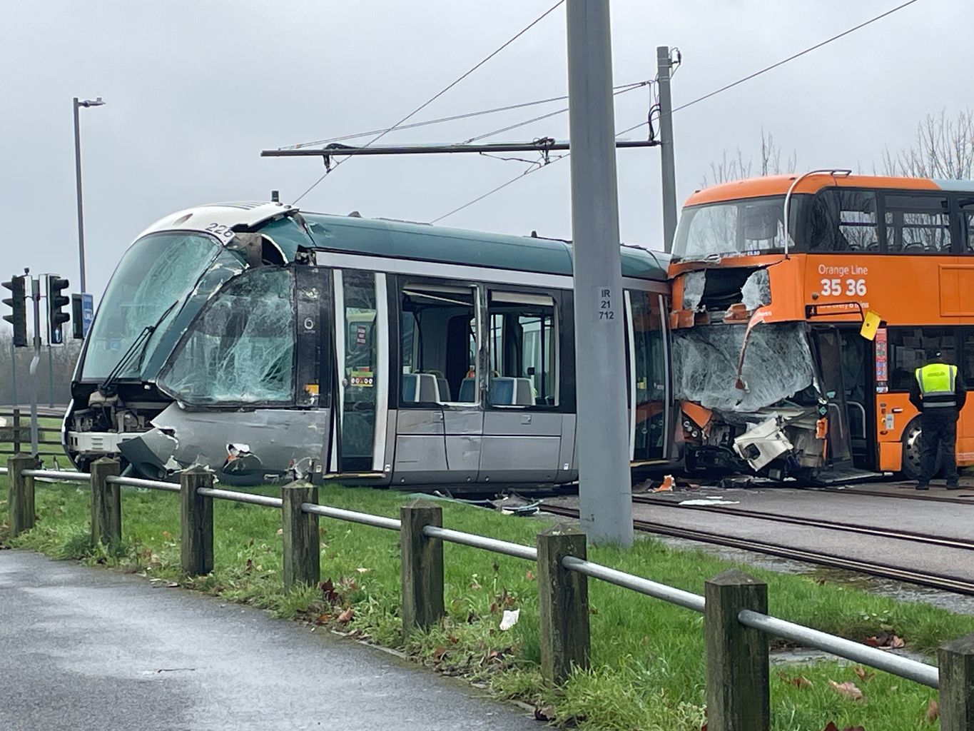 Bus and tram crash in Nottingham