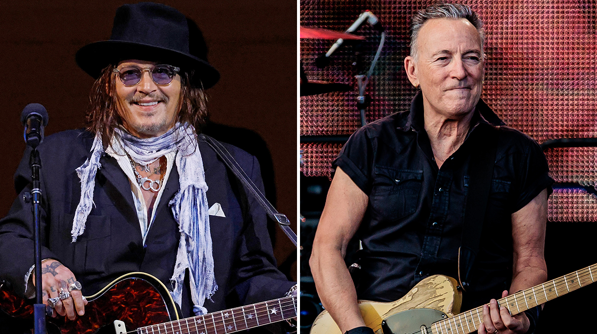 Johnny Depp and Bruce Springsteen playing guitar