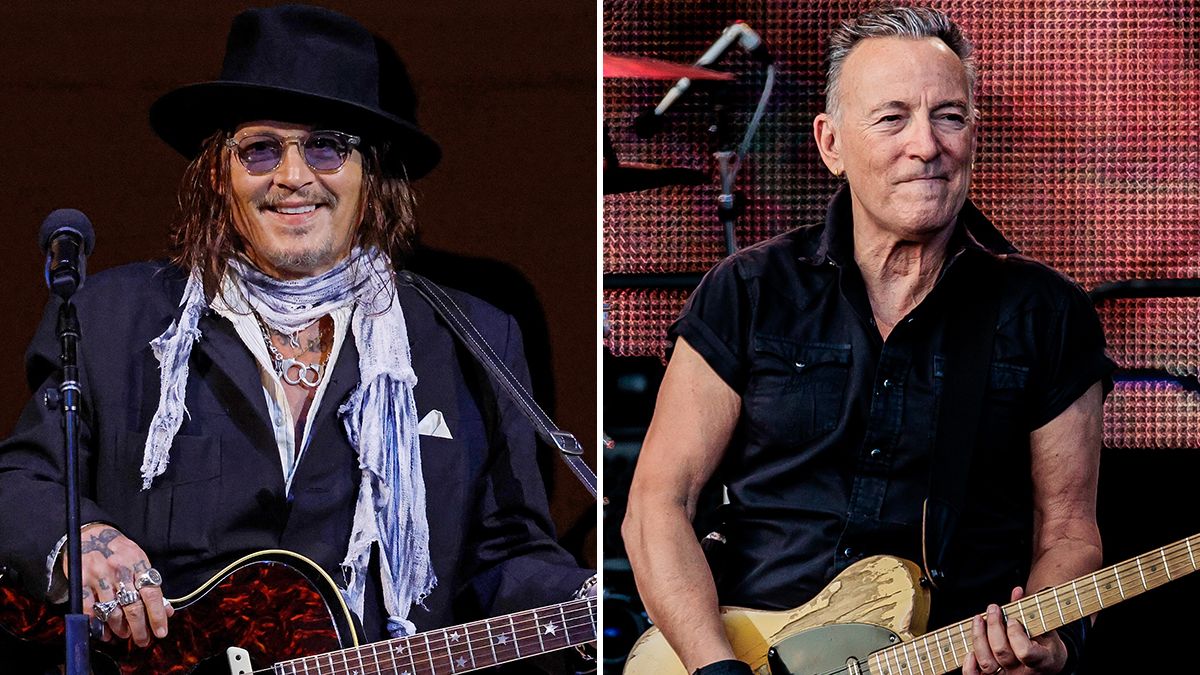 Johnny Depp and Bruce Springsteen playing guitar