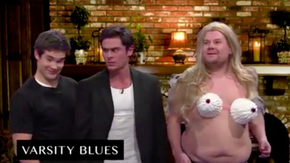 WATCH: James Corden hilariously recreates scene from Varsity Blues wearing whipped cream bikini | Celebrity - Hits Radio