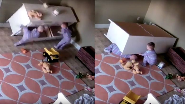 WATCH: Toddler shows amazing strength after a dresser falls on his twin  brother | Trending News - Downtown Radio